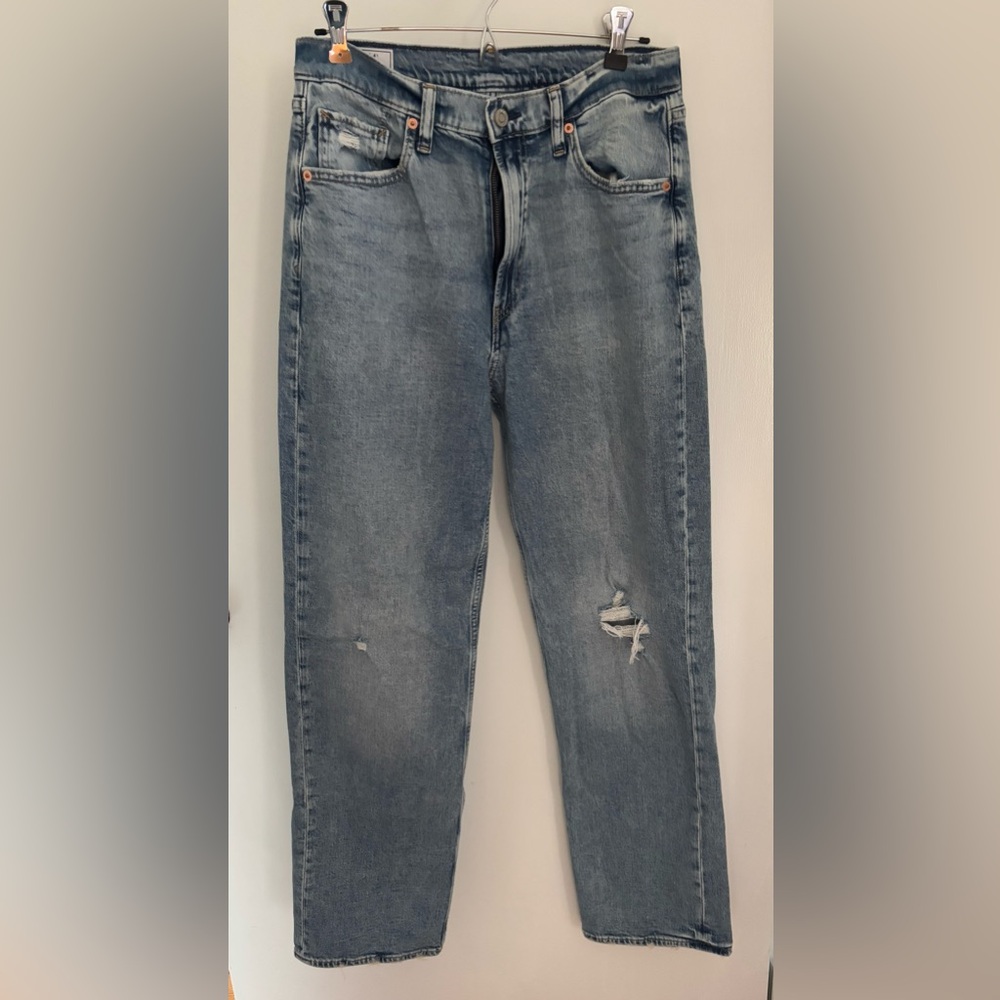 Gap '90s Loose High Rise Distressed Relaxed Straight Leg Jeans Light Wash US 26